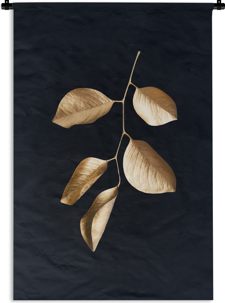 MuchoWow Wandteppich Wandbehang Blätter - Schwarz und Gold - Luxus 90x135 cm Tapisserie Dekoration Wandtuch - Baumwolle - Wandskulptur