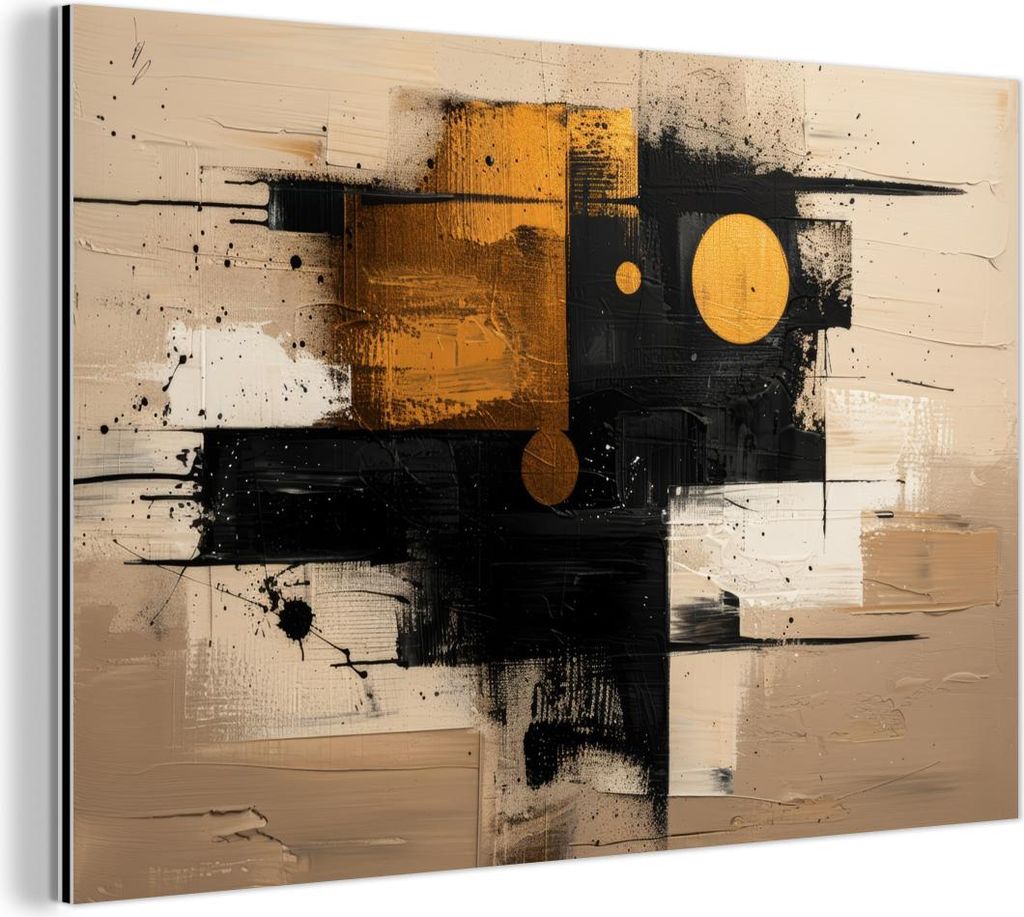 MuchoWow Wanddekoration Metall Metallbild Wandkunst 30x20 cm Abstrakt - Schwarz - Gold - Modern MuchoWow Aluminium Gemälde - Aluminiumgemälder