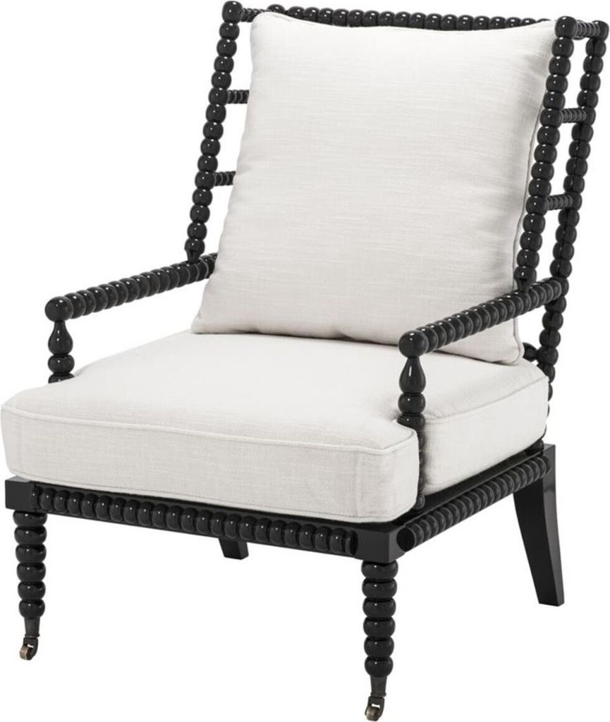 Casa Padrino Luxus Mahagoniholz Sessel Schwarz / Weiß 72 x 95 x H. 108,5 cm - Hotel Möbel