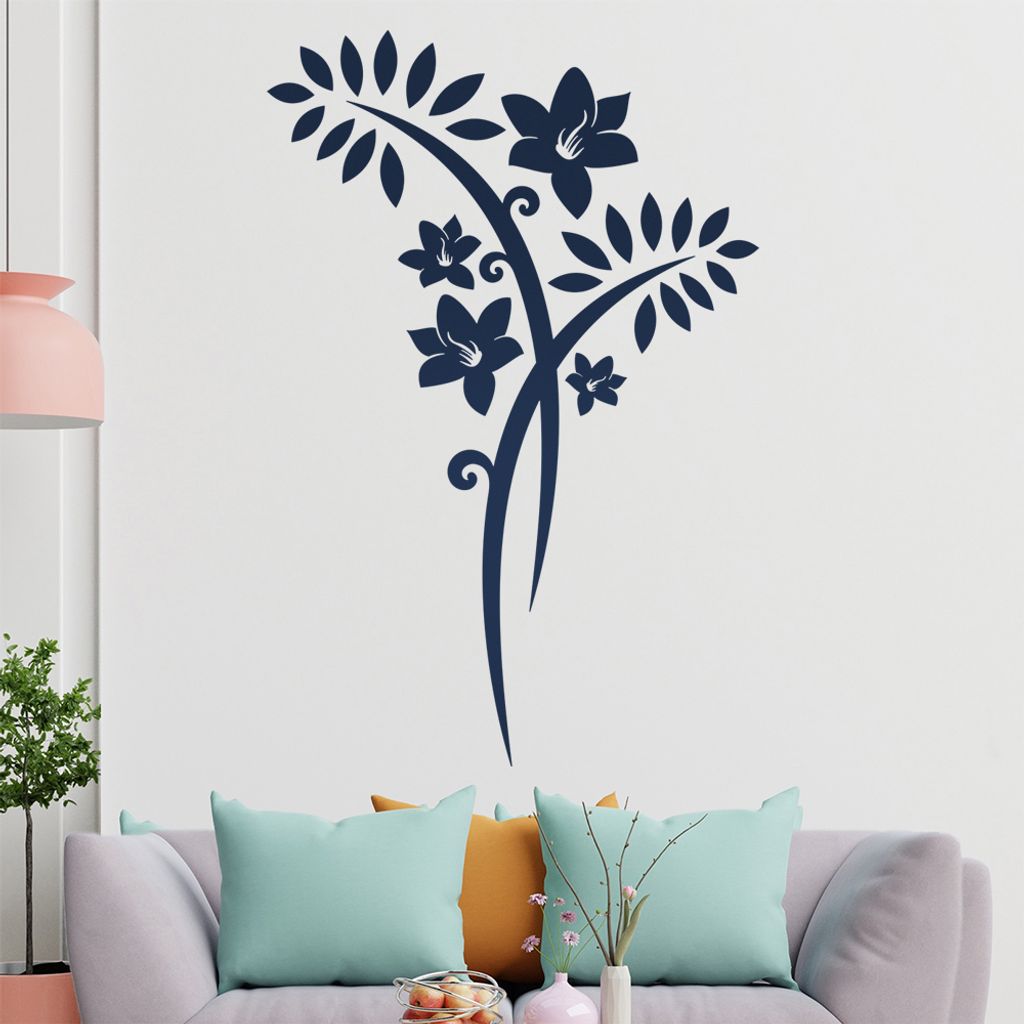 Blume - Linien Wandtattoo in 6 Größen - Wandaufkleber Wall Sticker - Dekoration, Küche, Wohnzimmer, Schlafzimmer, Badezimmer