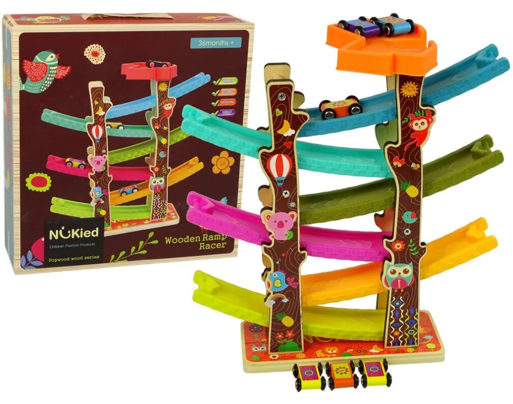Circuit Arbre à toboggans 6 étages colorés avec mini voitures de course