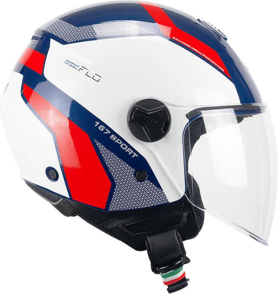 Jet Helm CGM 167D FLO Sport Blau Weiß Rot Glänzend Langes Visier größe XS