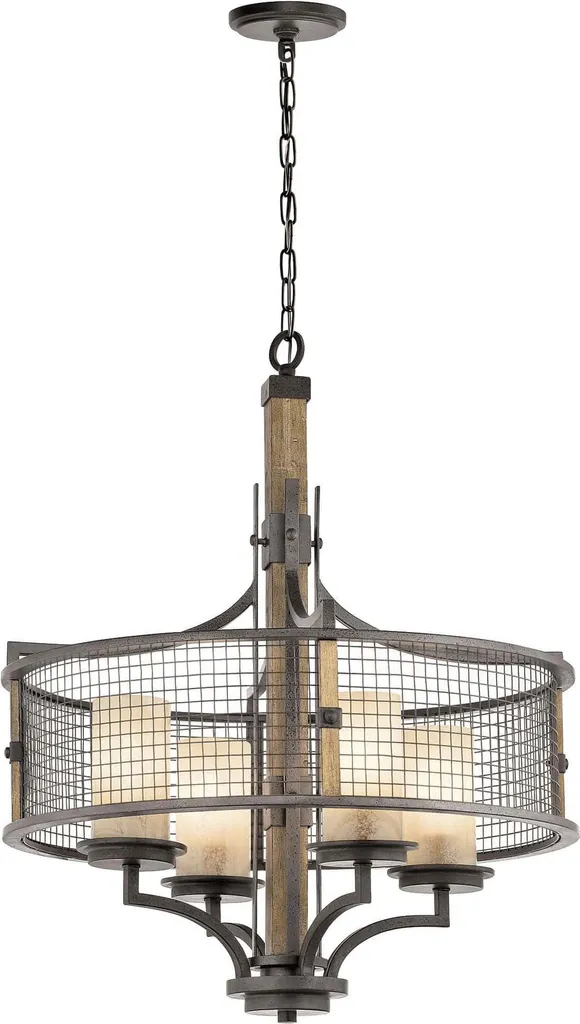 Suspension plafonnier design fer bois et marbre pour salon et salle à manger