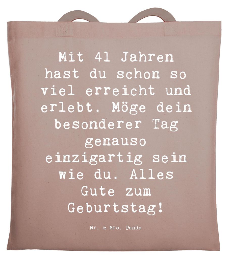 Mr. & Mrs. Panda Jutebeutel Spruch 41. Geburtstag - Braun Pastell - Geschenk, Lebensfreude, runder, Happy Birthday, Schultasche, Uni Tasche, Einkau...