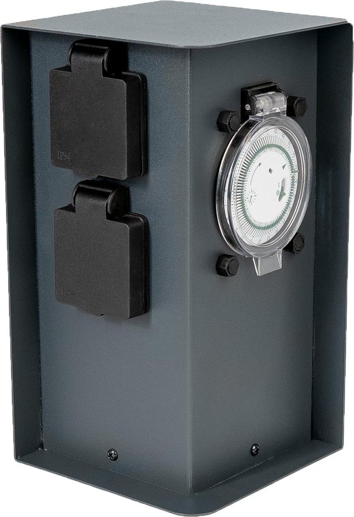 Grafner Edelstahl Design Gartensteckdose Zeitschaltuhr 2 Steckdosen anthrazit, ON/AUTO, 3600 Watt, Pulverbeschichtung, Energiesäule Timer Mehrfach...