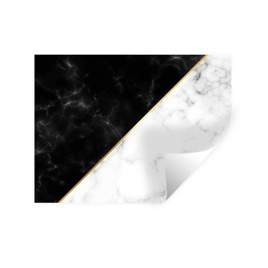 MuchoWow Wandtattoo Wandsticker Wandaufkleber Marmor - Weiß - Schwarz - Gold 80x60 cm Selbstklebend und Repositionierbar - Faltenfrei