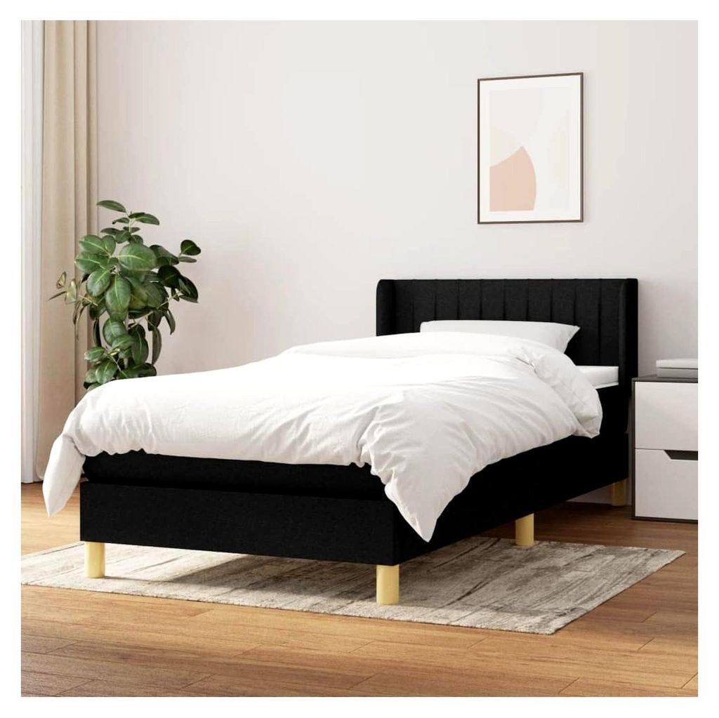 Lattenrost mit Matratze, Schwarz, 100 x 200 cm, Stoff, Plattformbett, mit Lattenhalter, einfache Montage, für Schlafzimmer, Erwachsene
