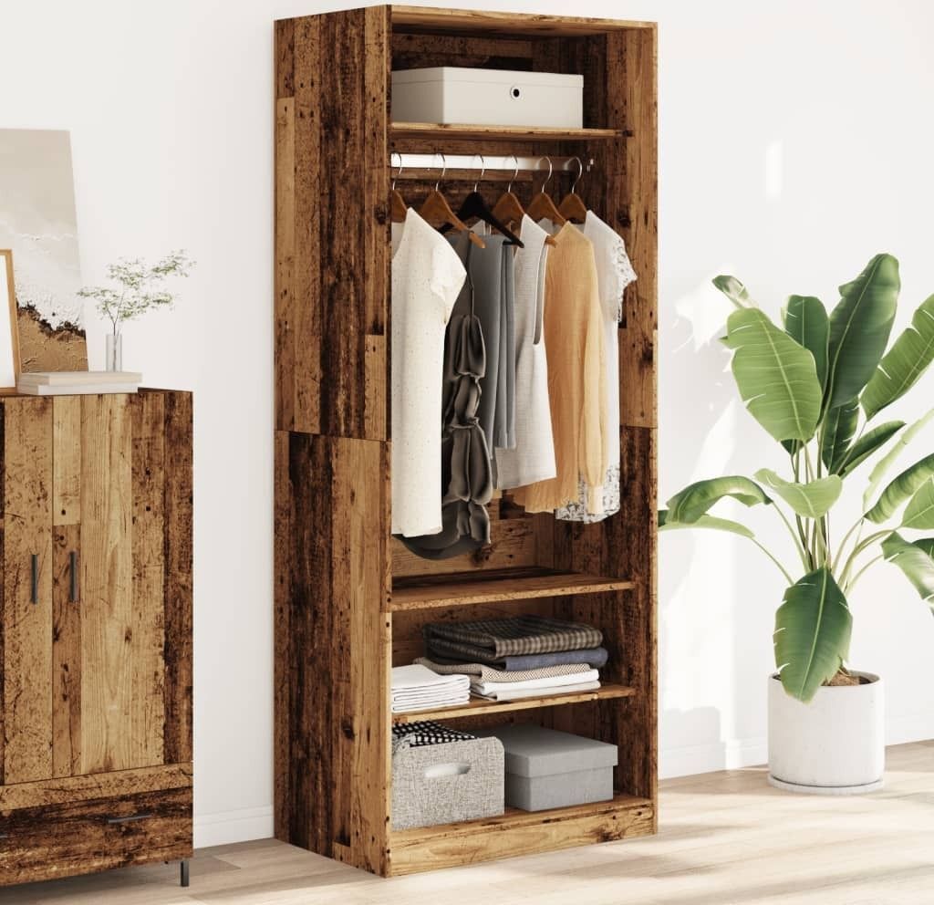 (NEU 2026) Kleiderschrank moderne - Altholz-Optik 80x50x200 cm - Holzwerkstoff - Kleiderschränke - 50 kg