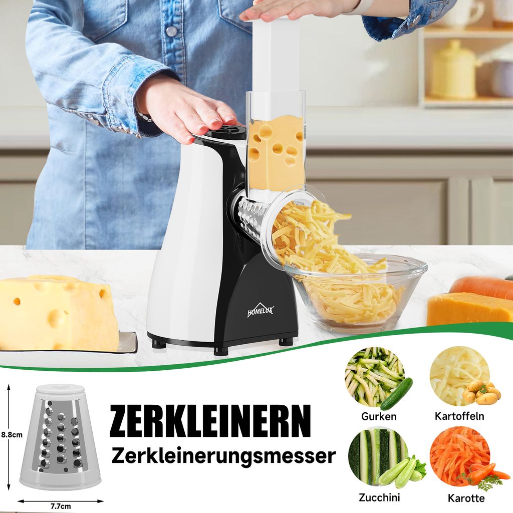 HOMELUX Gemüseschneider Elektrisch, Trommelreibe, 5-in-1 Produktbild 2