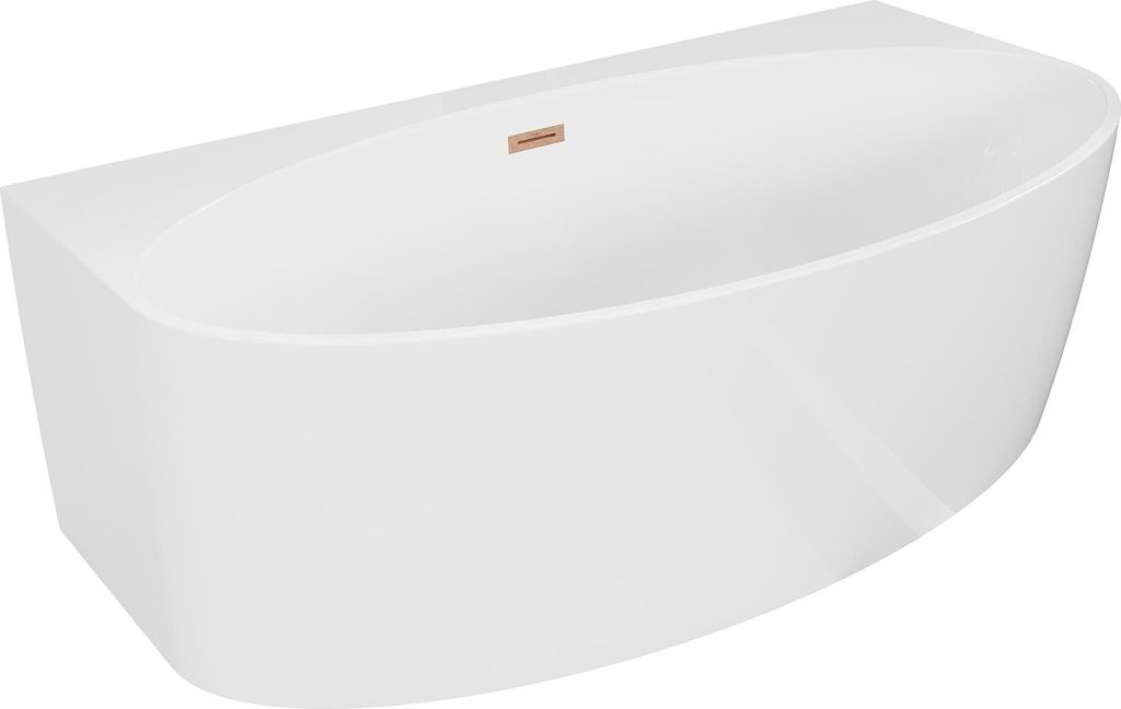 Mexen Bruna freistehende Vorwand-Badewanne 150 x 82 cm, weiß glänzend, Überlauf gebürstetes Kupfer - 52731508200-65
