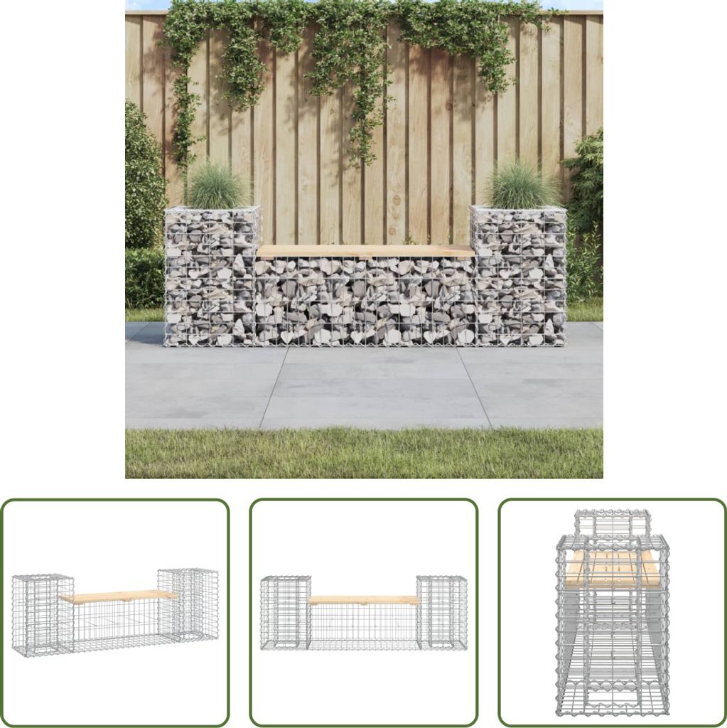 The Living Store Gartenbank aus Gabionen 183x41x60,5 cm Massivholz Kiefer