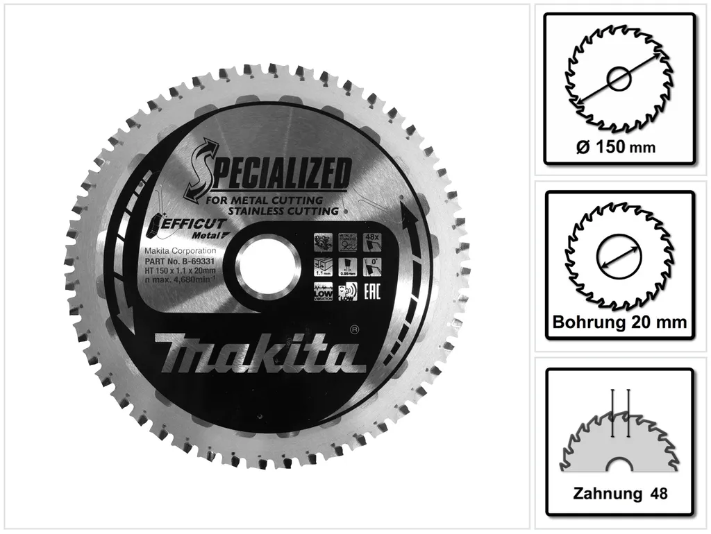 Lama Makita Efficut Acciaio 150mm 48Z | Taglio Metallo Professionale