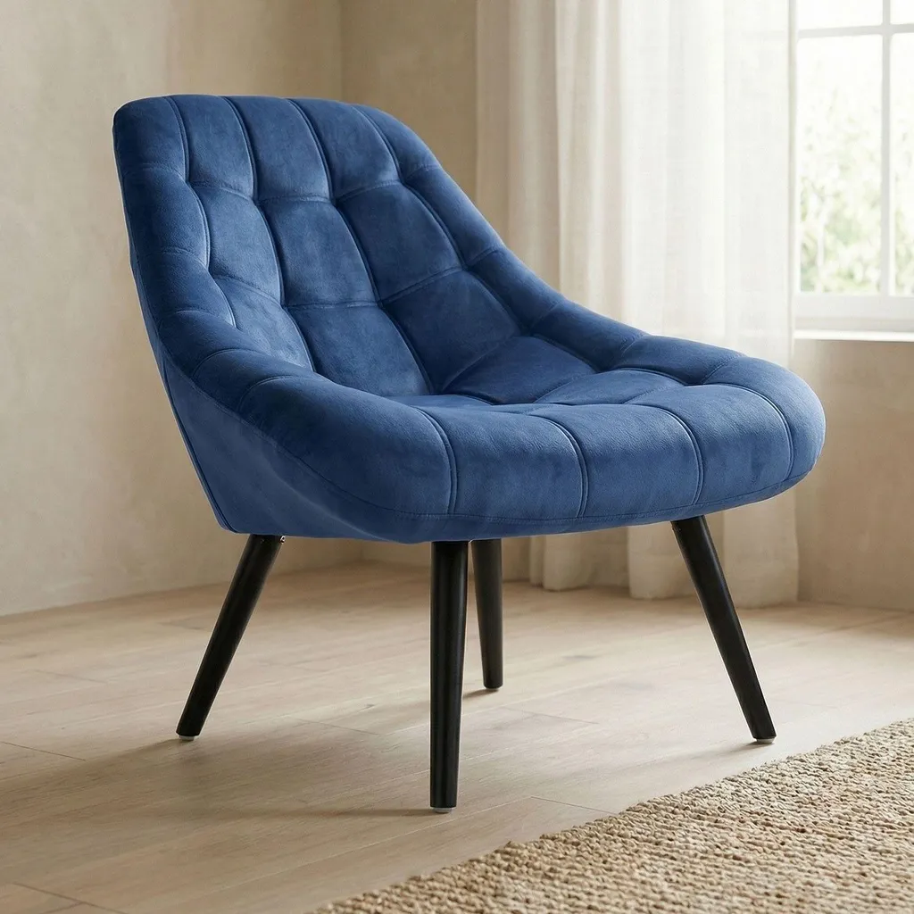 Fauteuil Confortable Velours Bleu Danios - Solution Déco Salon Design - 3