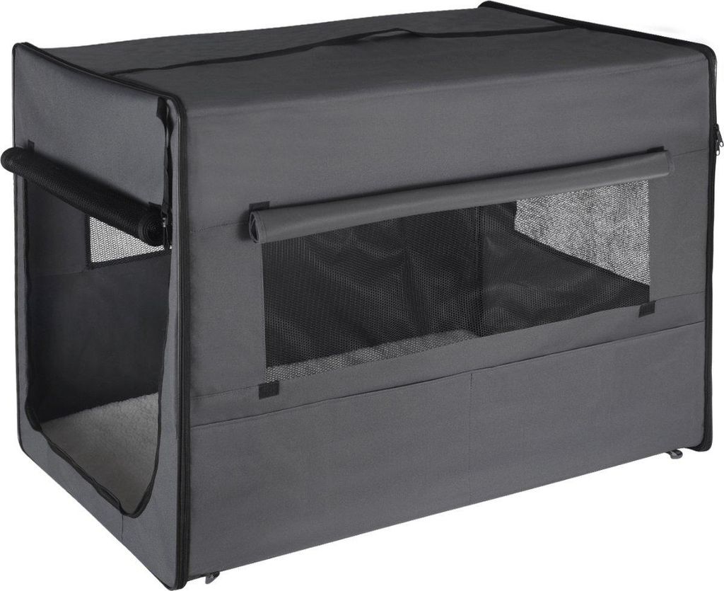 Hunde Transportbox – Grau – Stoff – Für Auto – Faltbare Reisebox – 77×49×56 cm