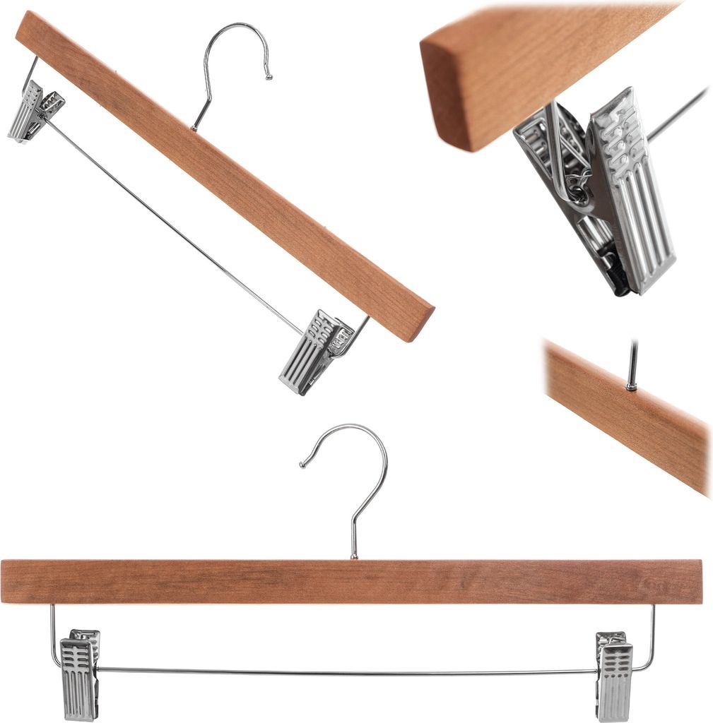 KADAX Kleiderbügel aus Holz, mit Klemmen aus Metall, zwei Einkerbungen, 360°drehbarer Haken, Garderobenbügel für Kleidung, Hosen, Hemd, Rock, A...