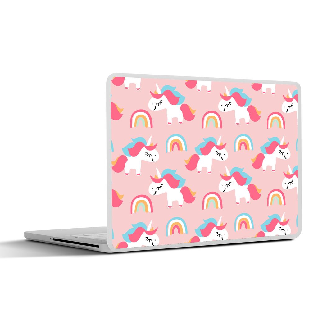 MuchoWow Laptop Aufkleber Sticker Cover Einhorn - Regenbogen - Rosa - Muster 36.5x27.5 cm - Laptop-Sticker