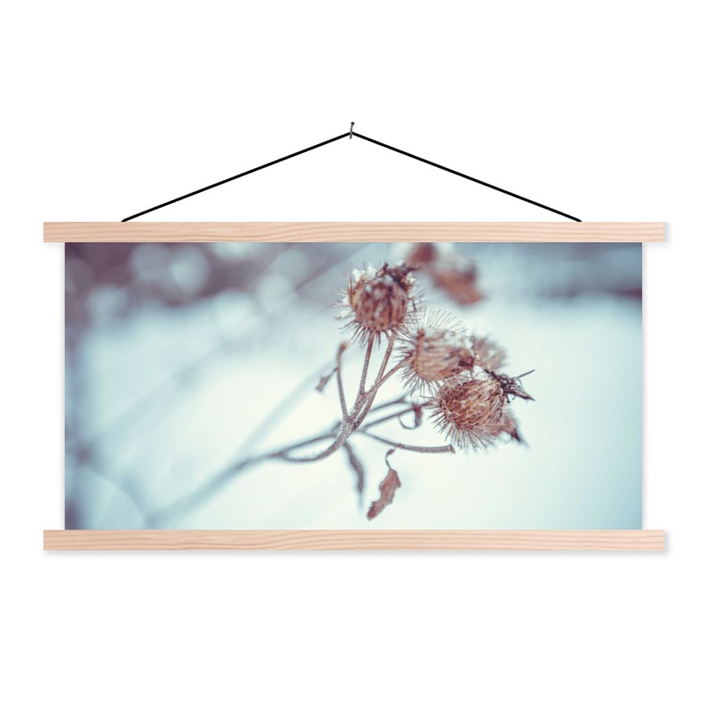 MuchoWow Textilposter Pflanzen - Winter - Schnee - Natur 60x30 cm mit holzfarbenen Rahmen - Dekoration