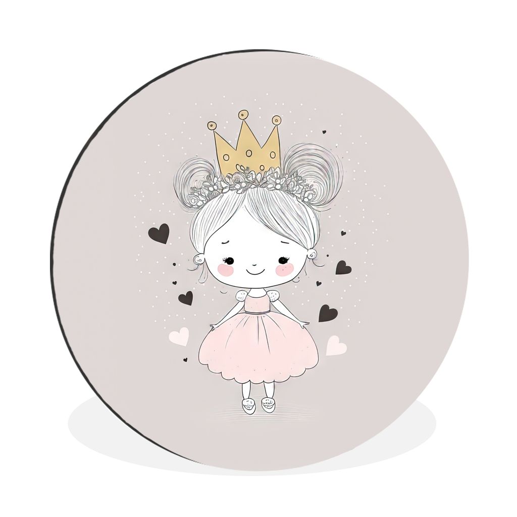 MuchoWow Aluminium Wandkreis Prinzessin - Mädchen - Herzen - Krone - Rosa Ø 90 cm Wanddeko Modern Wohnzimmer - Mauerkreis - Wandbilder - Runde ...
