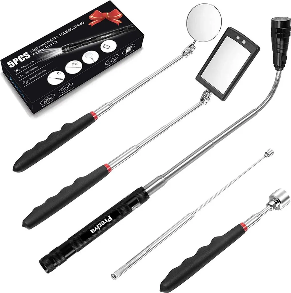 Kit d'inspection télescopique avec Miroir et Aimant LED - Lot de 5
