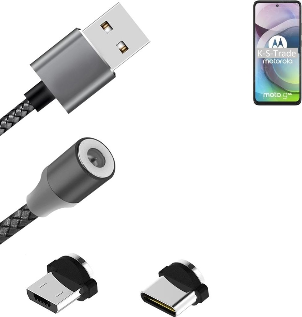 K-S-Trade Hochwertiges Magnet-Lade-kabel Sync-Kabel Daten-Kabel für Motorola Moto G 5G mit USB-Typ-C-Anschluss und Micro-USB-Anschluss 2A bis zu