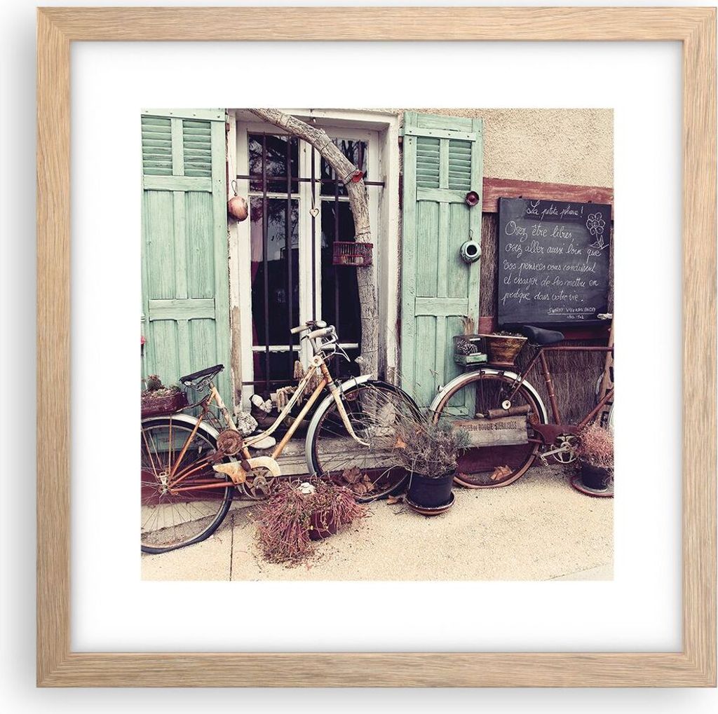 Gerahmtes Poster - Rahmen in heller Eiche - Fahrräder Vintage Mietshaus - 30x30 cm - Wand Bild - Wanddeko - Wandbilder - Kunstposter - Wandposter ...