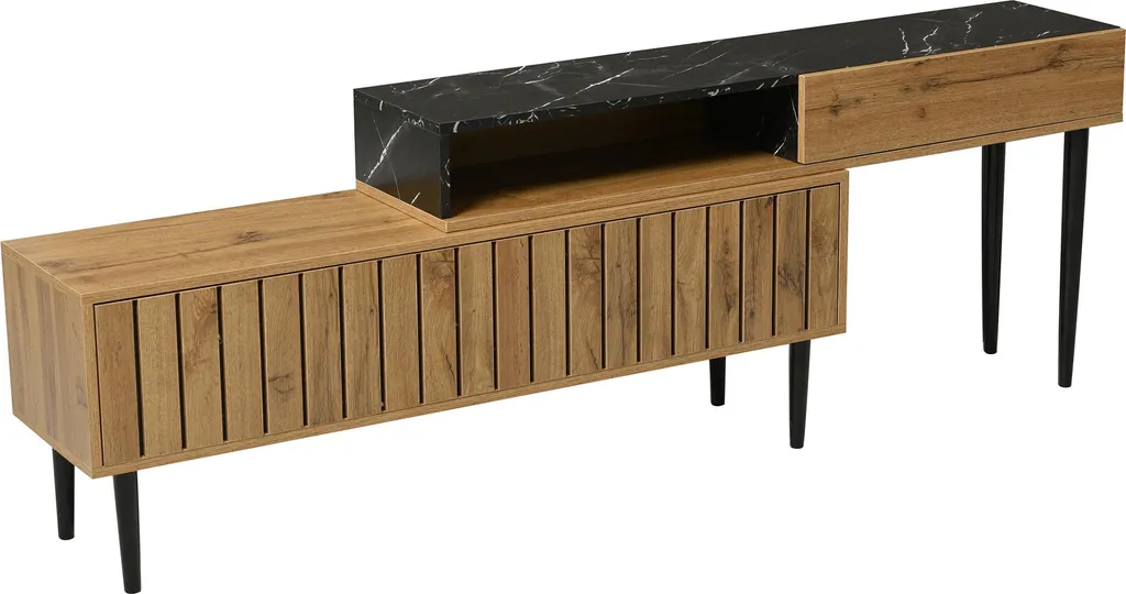 Porta TV Moderno Fortuna Lai: Marmo, Legno e Design Industriale