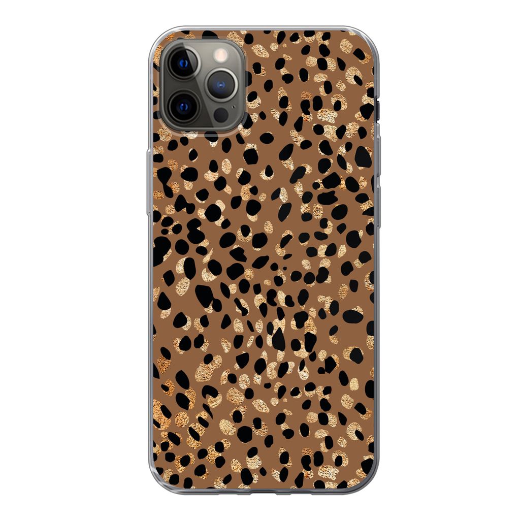 MuchoWow Handyhülle Schutzhülle Hülle für iPhone 12 Pro Max Tiermuster - Luxus - Gold - Braun Silikon Softcase Handy Hülle - Hartschale
