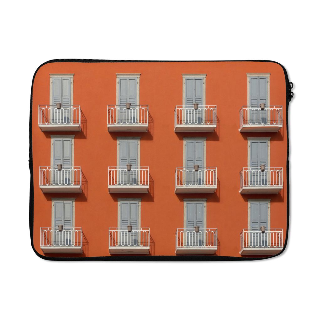 MuchoWow Laptop Hülle 17 Zoll Laptoptasche Tür - Balkon - Architektur - Palme - Orange - Zipper - Schutzabdeckung
