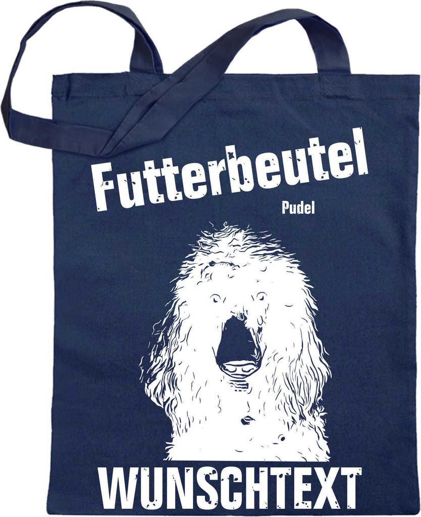 Kiwistar Futterbeutel - Pudel - Einkaufsbeutel Wunschtext mit Motiv Hund - Jutebeutel bedruckt - Tragetasche Stoffbeutel Umhängetasche Langer Henk...