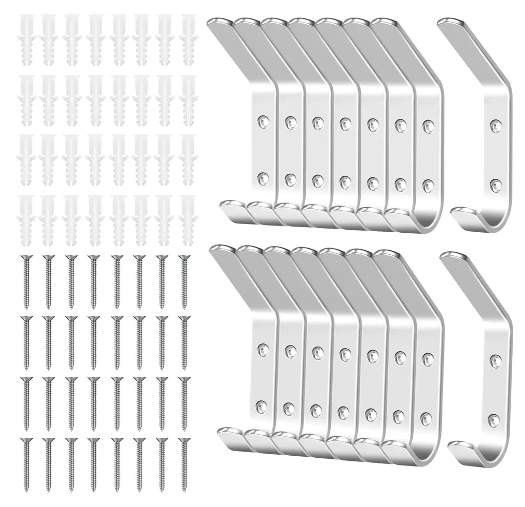 Portemanteaux Muraux Robustes 16 Pièces Finition Argent pour Entrée