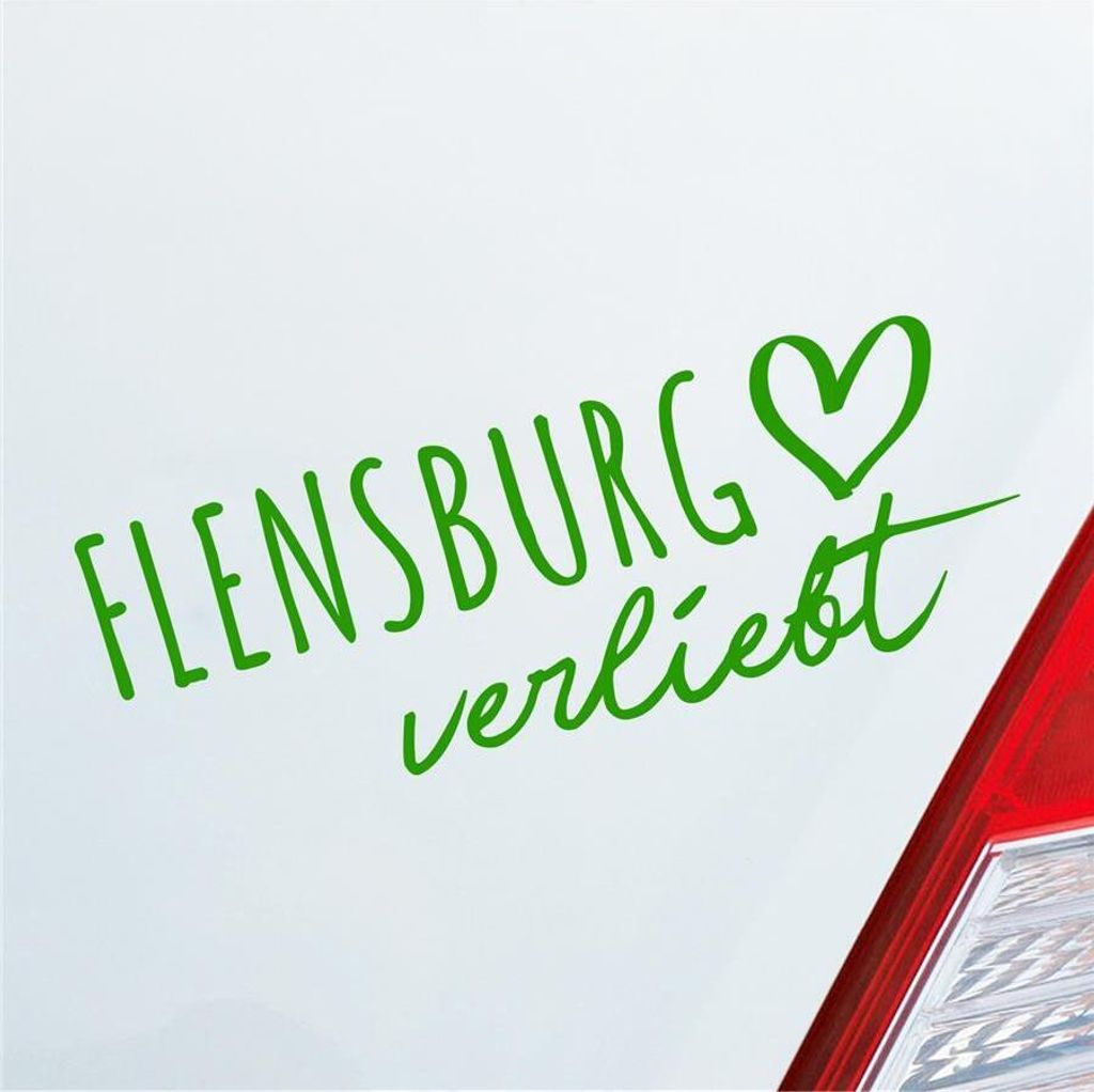 Auto Aufkleber Flensburg verliebt Herz Stadt Heimat Liebe Car 19x7 cm Hellgrün Sticker Heckscheibenaufkleber