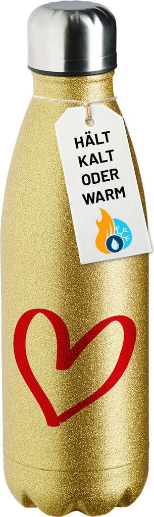 Huuraa Trinkflasche Herz Heart 500ml Gold Edelstahl Wasserflasche Trinkflasche Geschenkidee