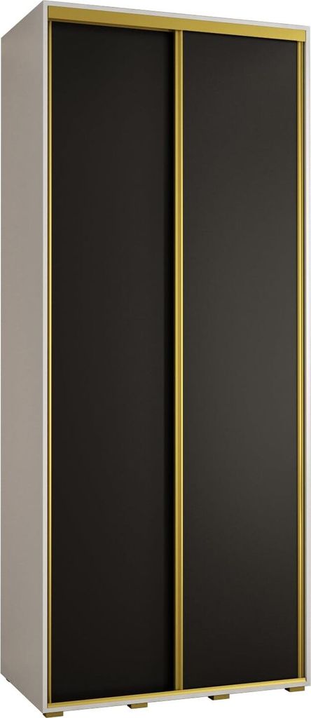 MEBLE KRYSPOL Cannes 1 Schrank mit 2 Schiebetüren - 205,2x100x45 cm - Weiß Schwarz Gold