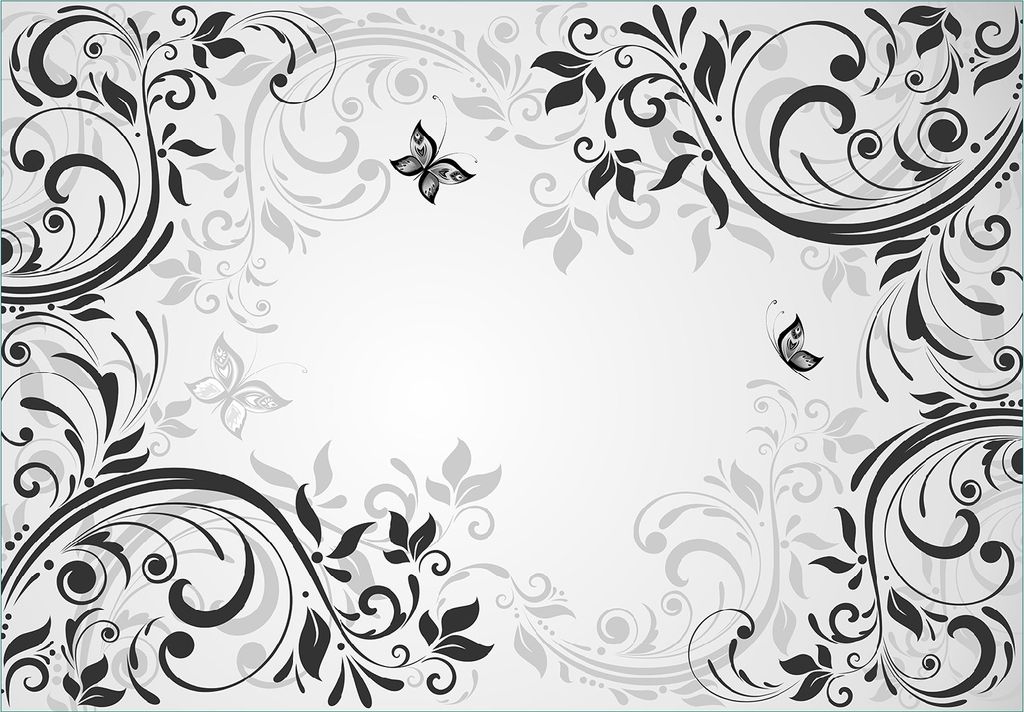 Wallario Fototapete Vliestapete, seidenmatte Oberfläche, einfache Verarbeitung, Größe 200 x 140 cm, Motiv Schnörkelmuster mit Schmetterlingen