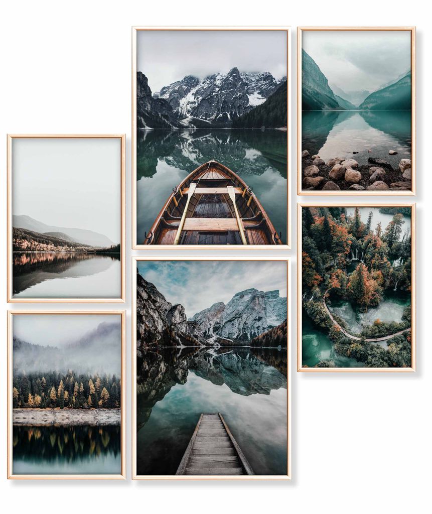 Heimlich Premium Poster Set, 2 x DIN A3 & 4 x DIN A4 - ca. 30x42 & 21x30, Stilvolle Poster Collagen mit passenden Bilder als Wanddeko » Wald See...