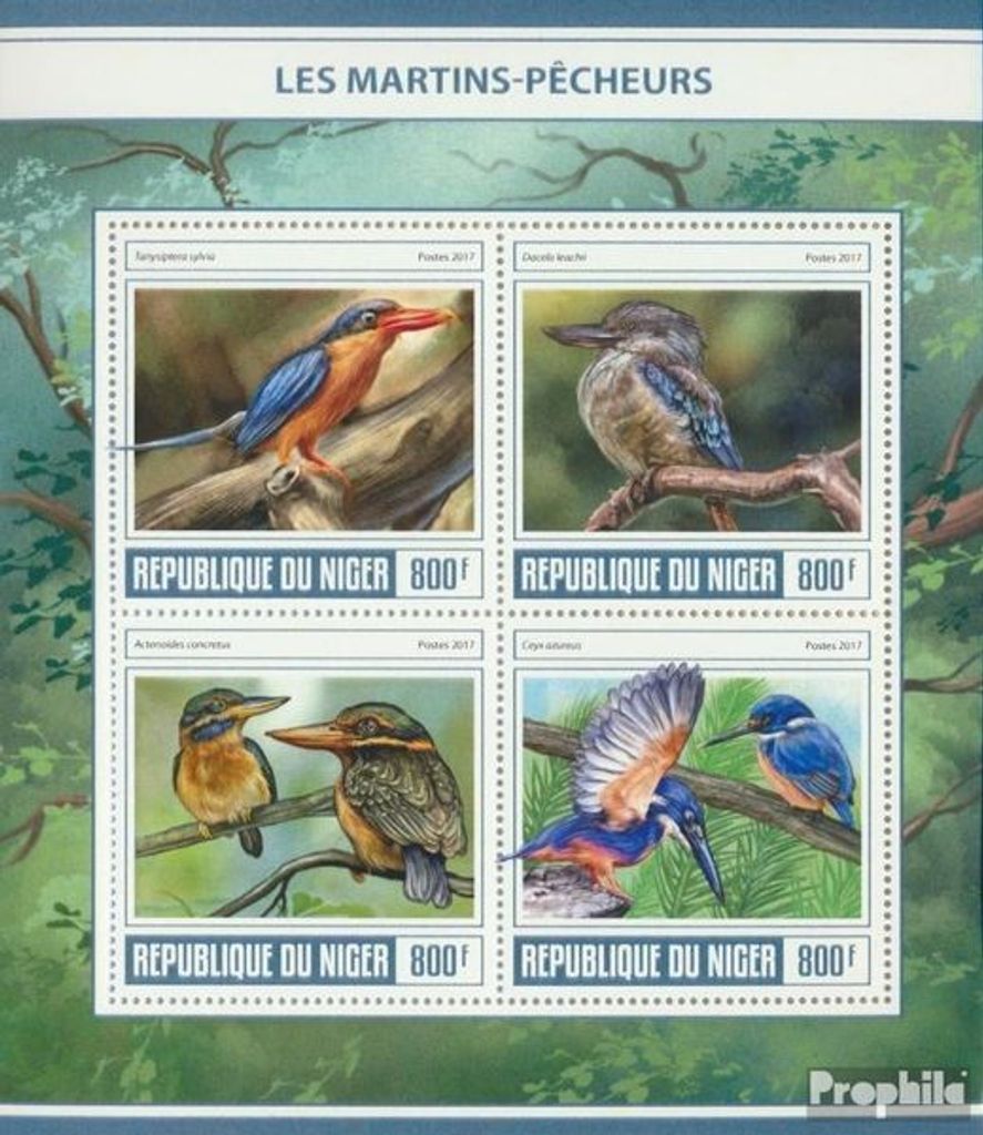 Briefmarken Niger 2017 Mi 5017-5020 Kleinbogen (kompl. Ausg.) postfrisch Eisvögel