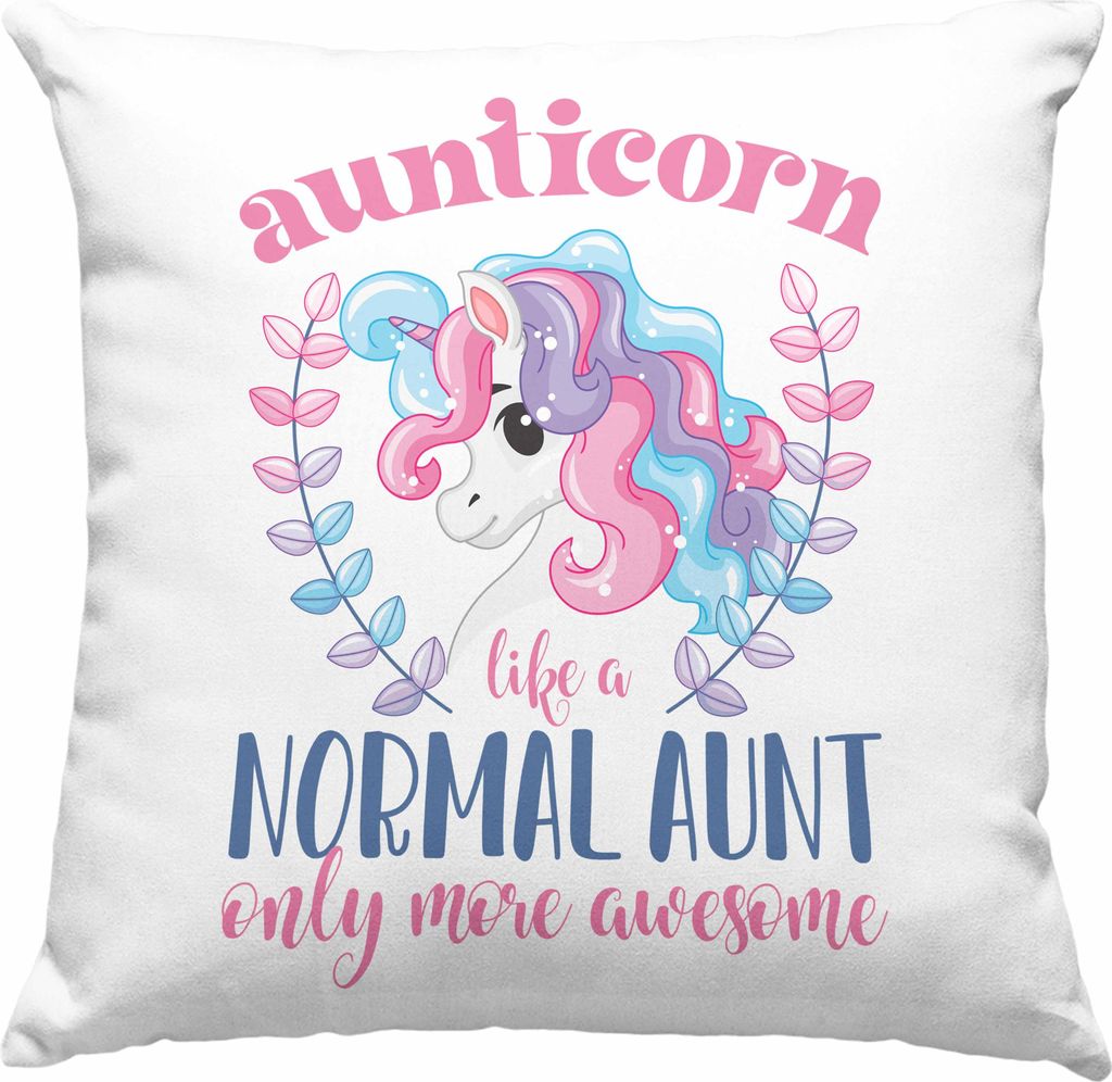 Trendation - Aunitcorn Deko-Kissen mit Füllung 40x40 Geschenk für Beste Tante Deko-Kissen mit Füllung 40x40 Geschenkidee Tante Geburtstag Lustig...