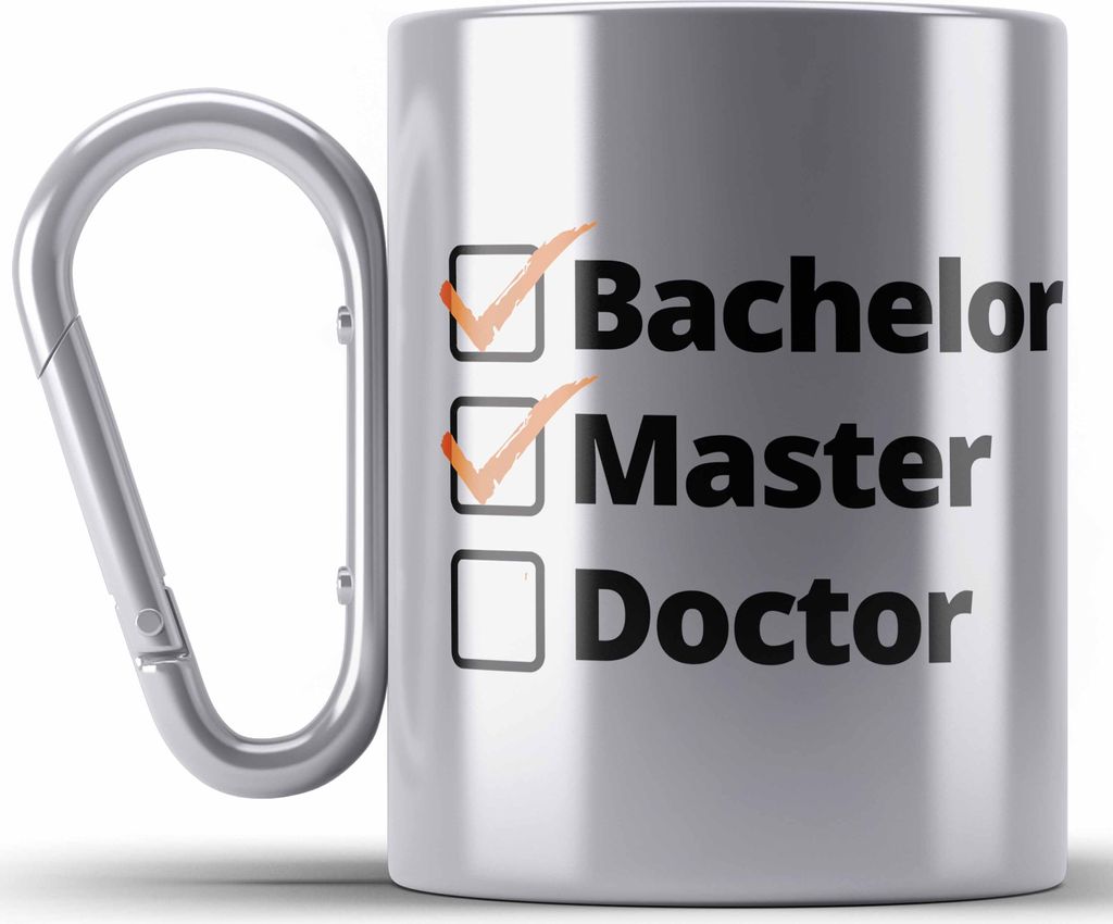 Trendation - Bachelor Geschenk Abschluss Edelstahl Tasse Karabiner Spruch Master Graduation Bestanden Prüfung (Silber)