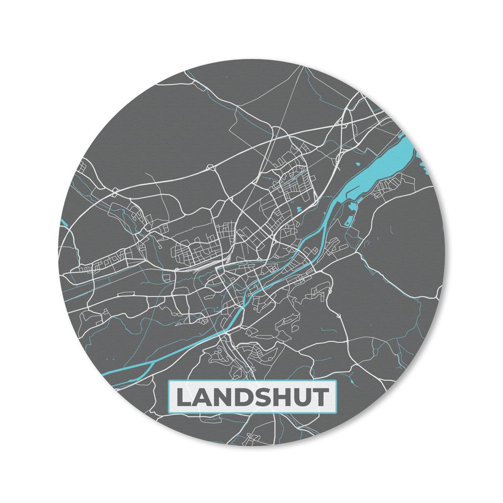 MuchoWow Mauspad Mousepad Karte - Stadtplan - Landshut - Deutschland - Blau 30x30 cm - Mousepads - Maus Mat - Pad - Mausunterlage - Tischunterlag...