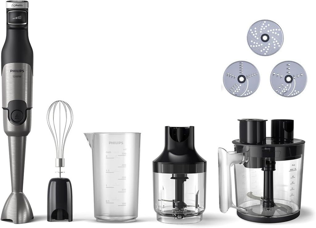 Stabmixer 1200W mit ProMix-Technologie, stufenloser Geschwindigkeit, Zerkleinerer, Schneebesen & 1,7L Aufsatz – Hochleistungs-Küchenmixer Set