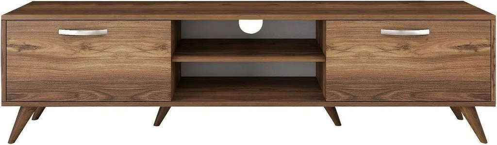 Grand Banc TV 180 cm Coloris Noyer Avir avec Tablette Multimédia Basse