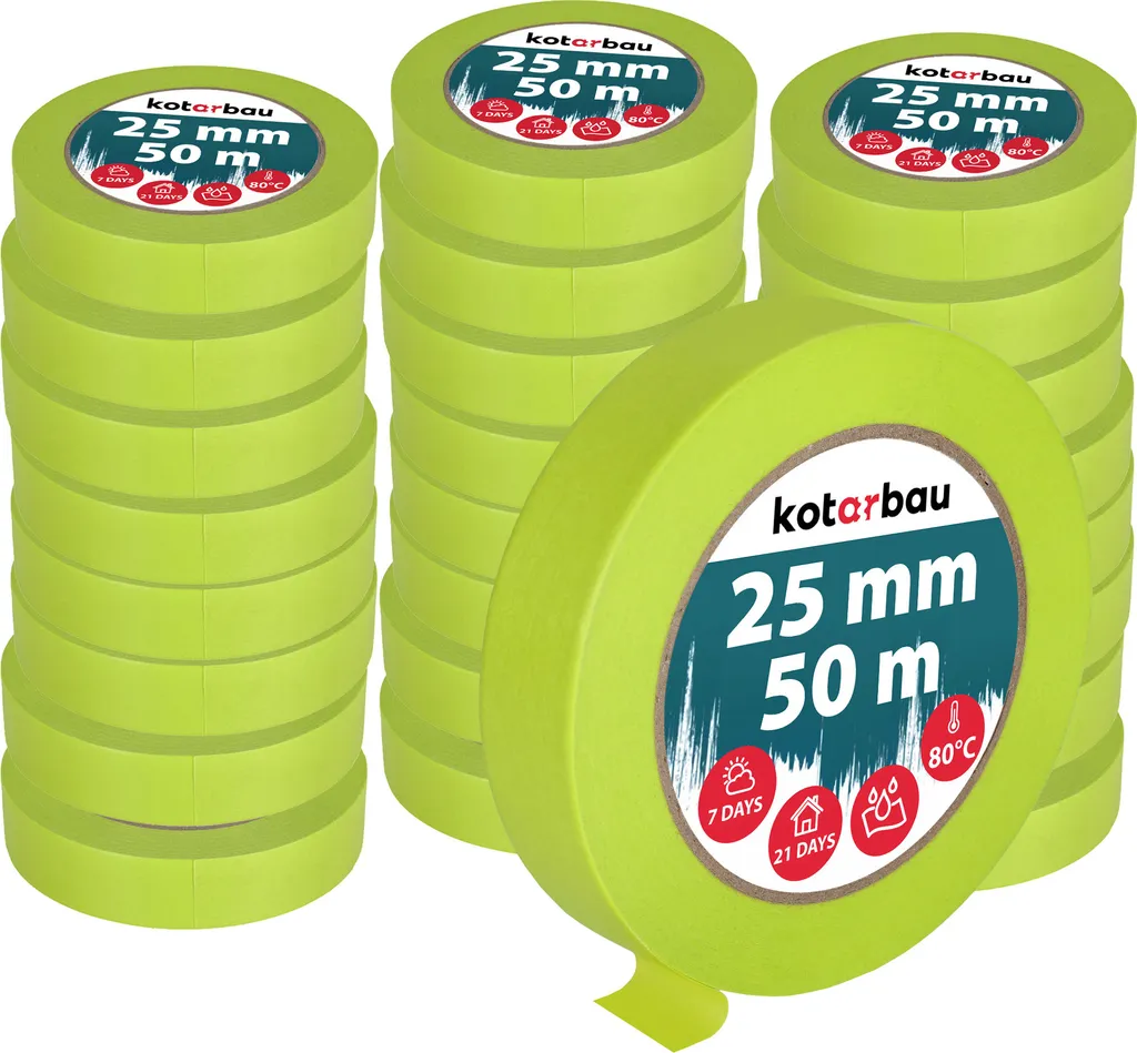 Matériel de Peinture Ruban Adhésif 25mm x 50m Vert Fluo Pack de 24