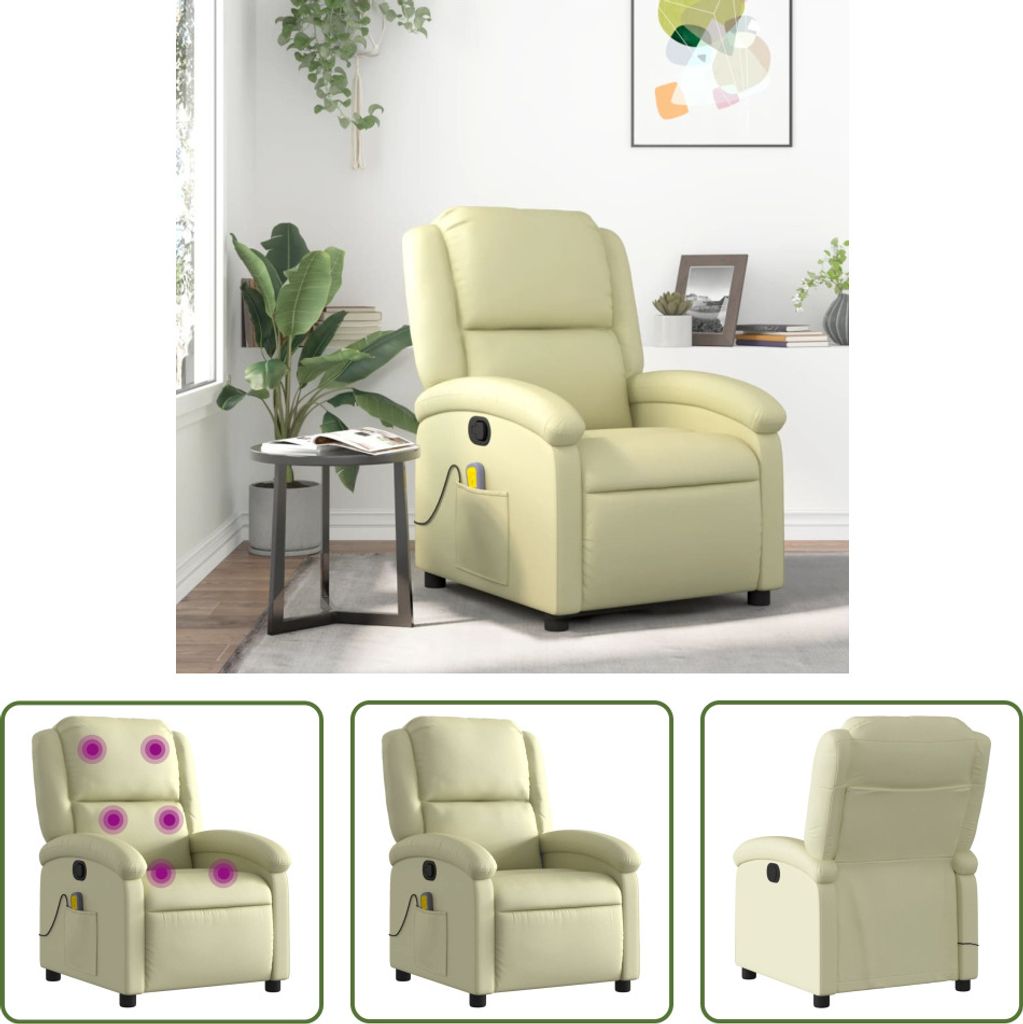 The Living Store Massagesessel Creme Echtleder