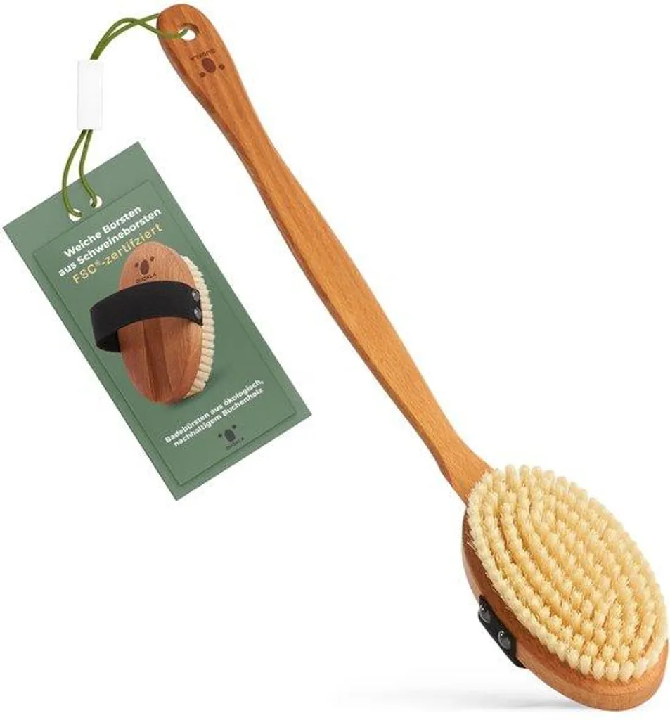 Brosse massage dos souple à long manche antidérapant, confort 40cm Blanc