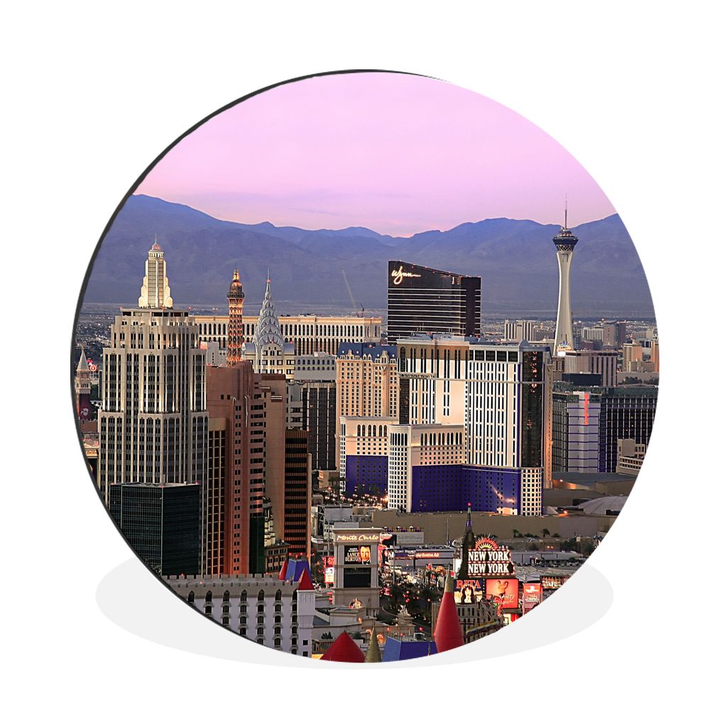 MuchoWow Aluminium Wandkreis Las Vegas - Skyline - Sonnenuntergang Ø 60 cm Wanddeko Modern Wohnzimmer - Wand Kreis - Wandbild - Schlafzimmer - A...