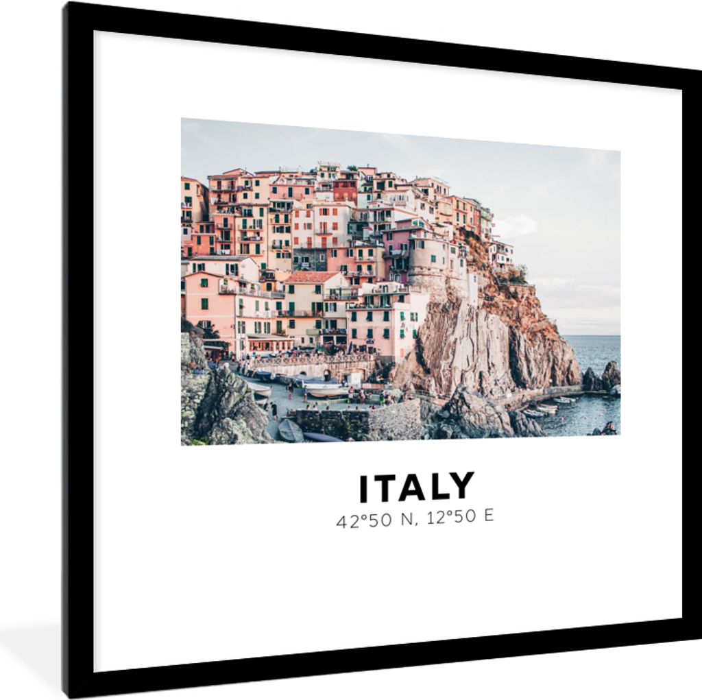 MuchoWow Gerahmtes Poster Meer - Cinque Terre - Italien - Amalfi 40x40 cm - Poster mit Schwarzem Bilderrahmen Wandposter Rahmen Foto Bilder - Pos...