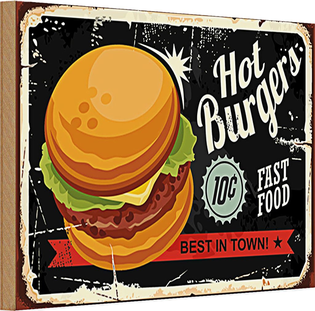 Holzschild hot burgers 30x20cm best in town