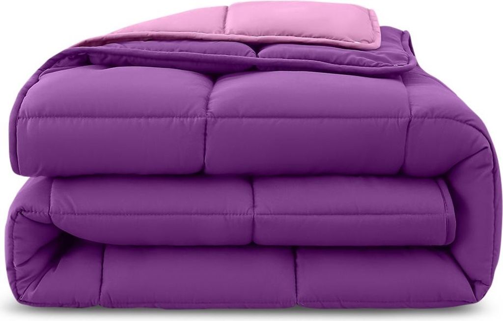 wometo 4-Jahreszeiten Steppbett Wende-Design ca. 135x200 cm (2 Bettdecken, 3-in-1) – lila & pink – bunte warme Winterdecke + leichte Sommerdeck...