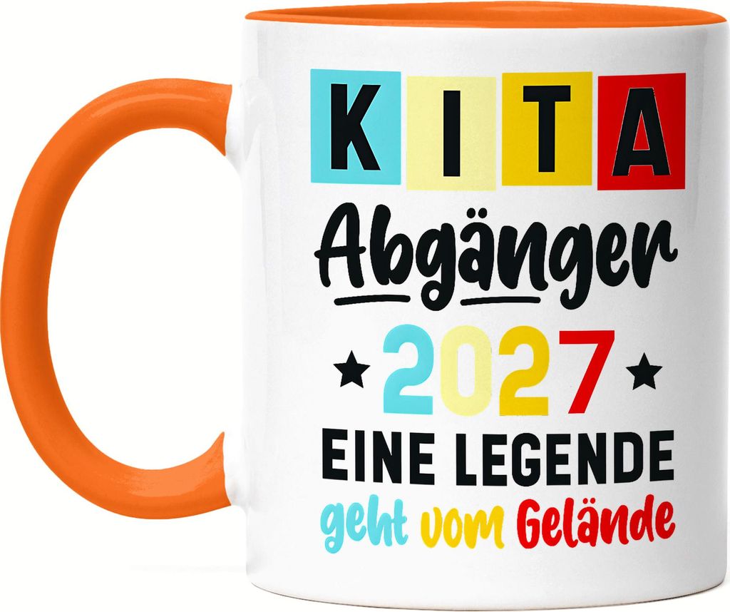 Kita Abgänger 2027 eine Legende geht vom Gelände Tasse Orange Kita Abgänger Kindergarten Abschluss Geschenk