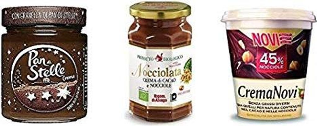 TESTPAKET Crema Spalmabile streichfähige Schokolade Haselnussschokolade 3 Stück ( Rigoni di Asiago - Pan di stelle - Novi -)